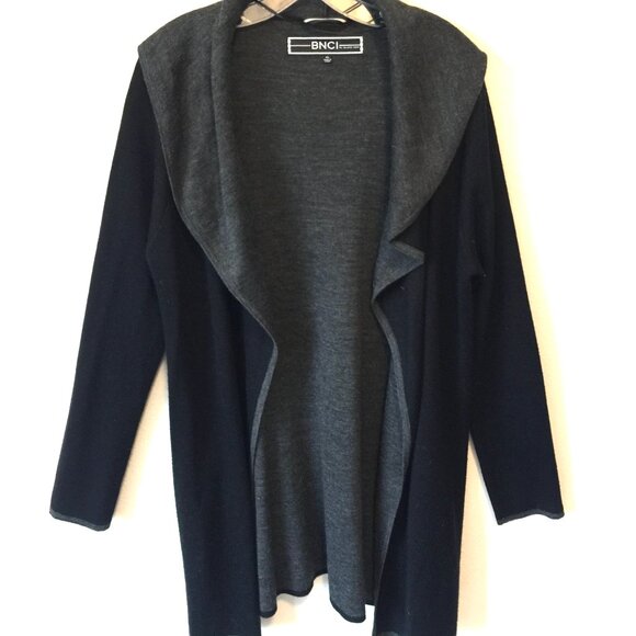 BNCI Hooded Open Front Cardigan Jacket Sweater Top Black Size XL - NEW - Picture 2 of 6